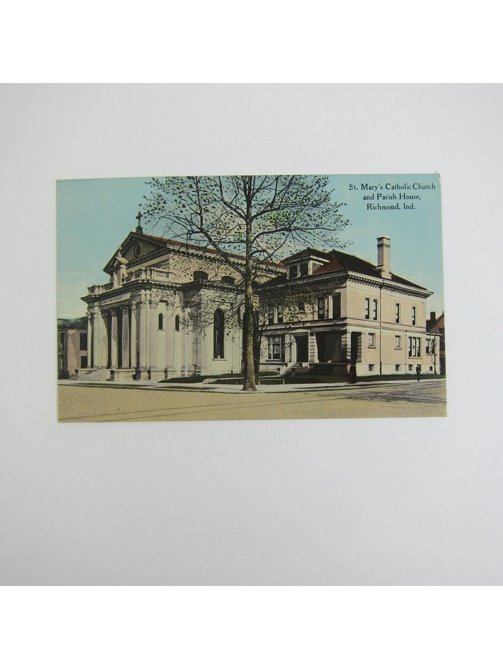 Antique Richmond Indiana Postcard St. Mary's Catholic Church & Parish House